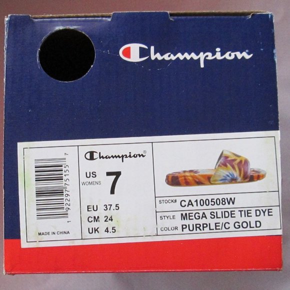 # SOLD #CHAMPION MEGA SLIDE PURPLE -C-GOLD TIE DYE WOMENS SANDALS (SIZE 7) 😍 - Picture 13 of 16
